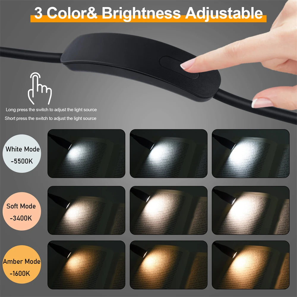Lumineck - Lampada da Collo LED Flessibile a 3 Modalità di Illuminazione