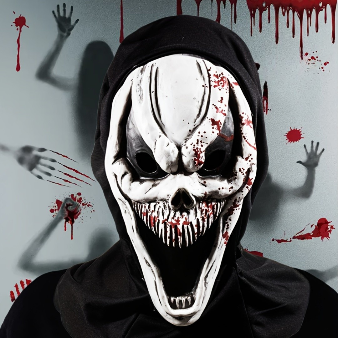 Masque Halloween Crâne Terrifiant avec Capuche en Caoutchouc Durable