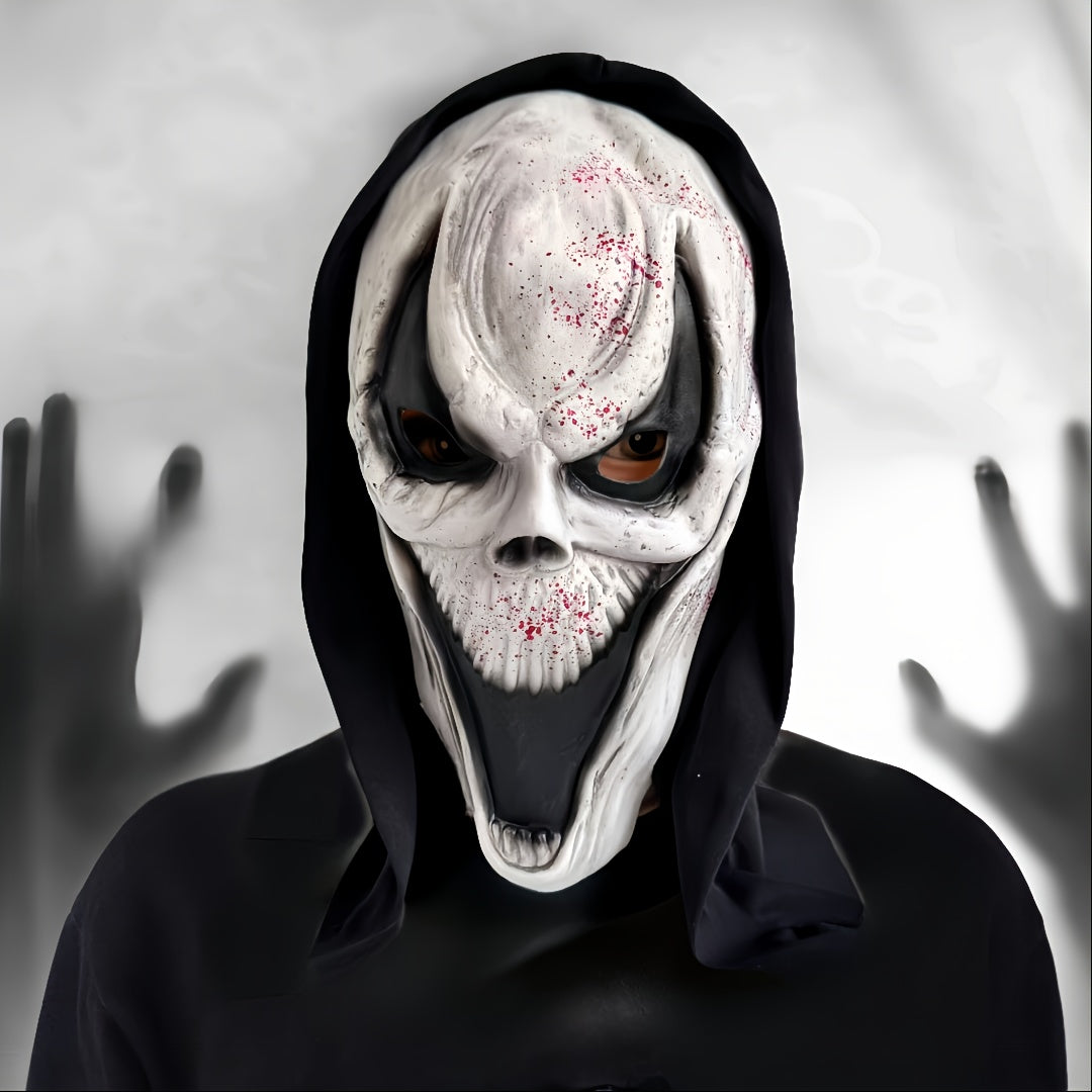 Masque Halloween Crâne Terrifiant avec Capuche en Caoutchouc Durable