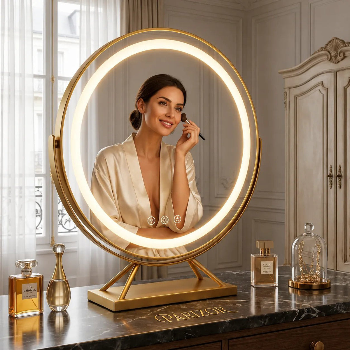 Specchio Trucco Luminoso LED Ricaricabile con Dimmer