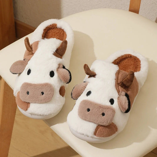 MooVera - Pantofole invernali in peluche a forma di mucca comode