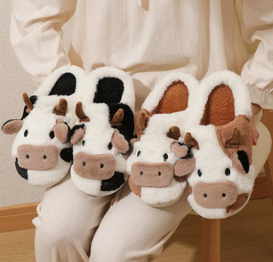 MooVera - Pantofole invernali in peluche a forma di mucca comode