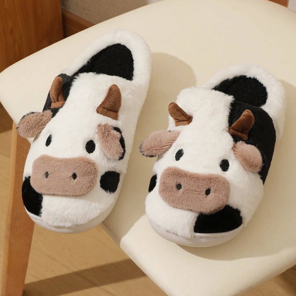 MooVera - Pantofole invernali in peluche a forma di mucca comode