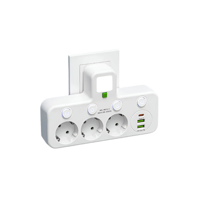 Multiprise USB avec Interrupteur LED - 3 Prises et Type-C