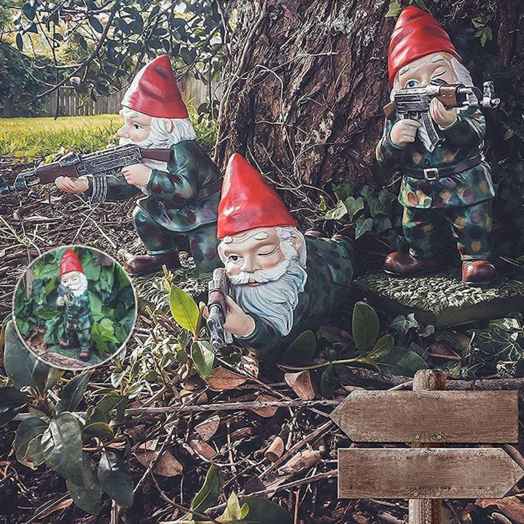Militaire Tuinkabouter van Hars Camouflage - Buitendecoratie