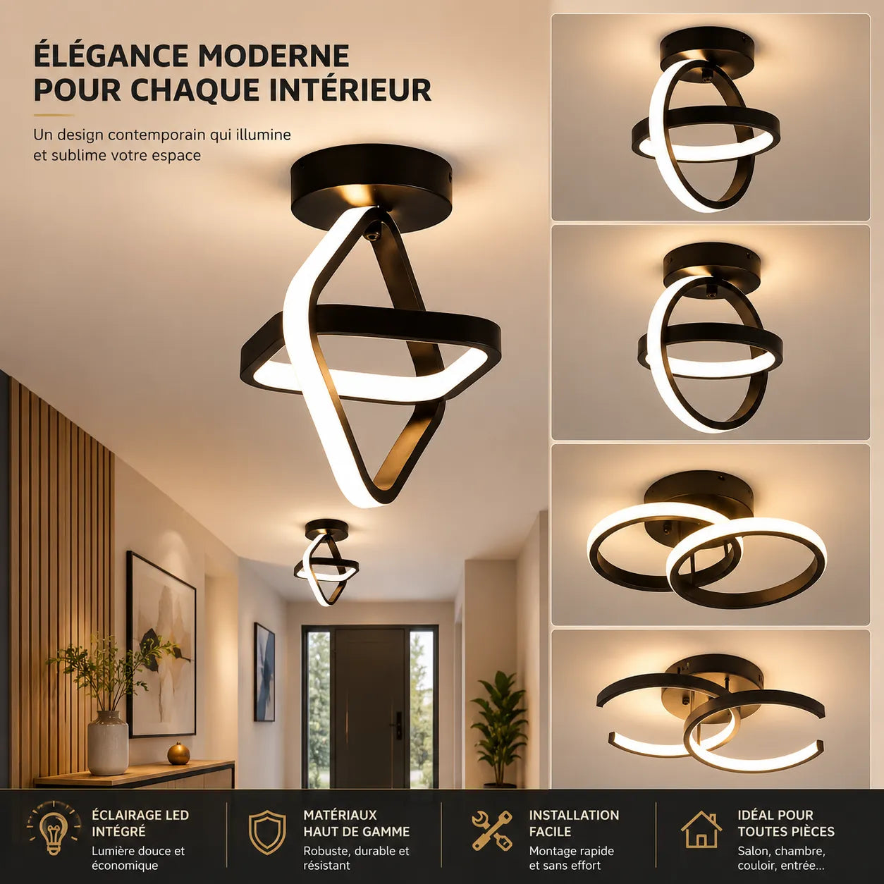 ORBÉLIA™ - Plafonnier à LED Design Double Anneau 3 Couleurs