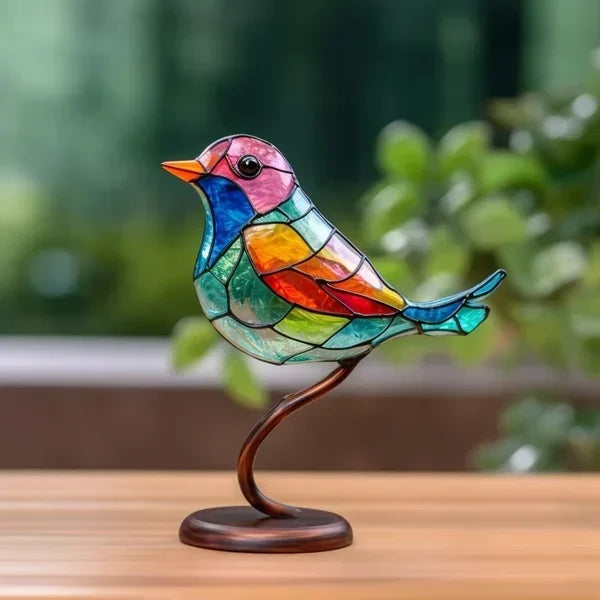 Oiseaux En Acrylique Teinté Sur Branche - Décoration Bureau Unique