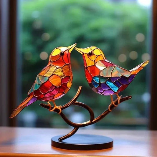 Uccelli Acrilici Colorati Su Ramo - Decorazione Unica Per Ufficio