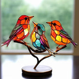 Oiseaux En Acrylique Teinté Sur Branche - Décoration Bureau Unique