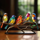 Oiseaux En Acrylique Teinté Sur Branche - Décoration Bureau Unique