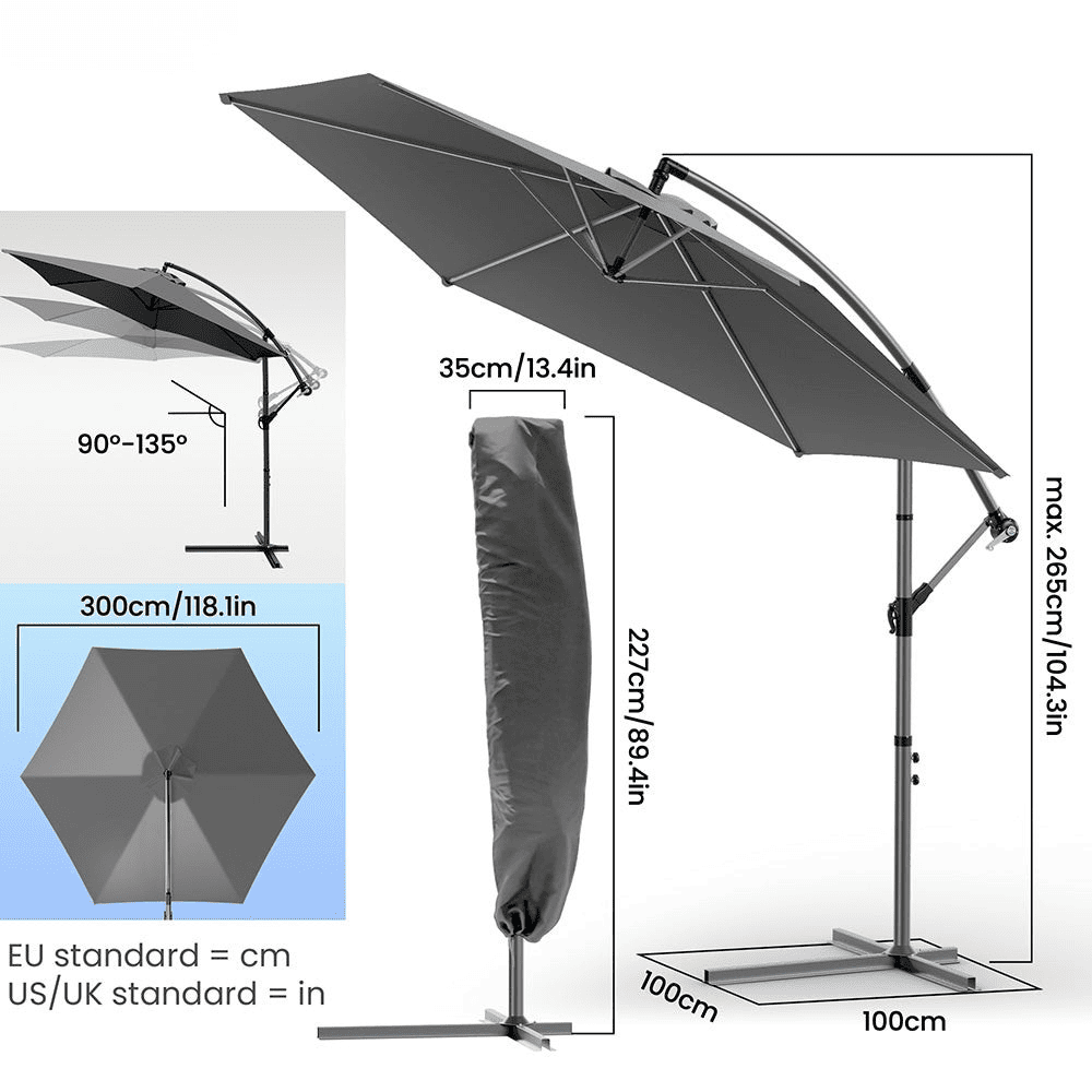 Parasol Déporté 3M avec Housse de Protection - Résistant et Ajustable
