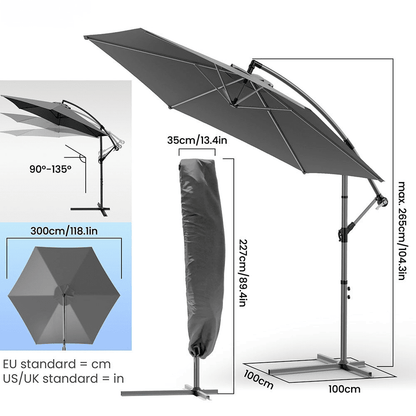 Parasol Déporté 3M avec Housse de Protection - Résistant et Ajustable