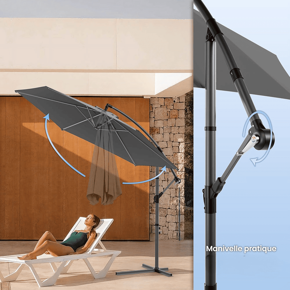 Parasol Déporté 3M avec Housse de Protection - Résistant et Ajustable