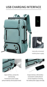 Zaino da viaggio TRAVELMAX impermeabile con porta USB e scomparto per scarpe
