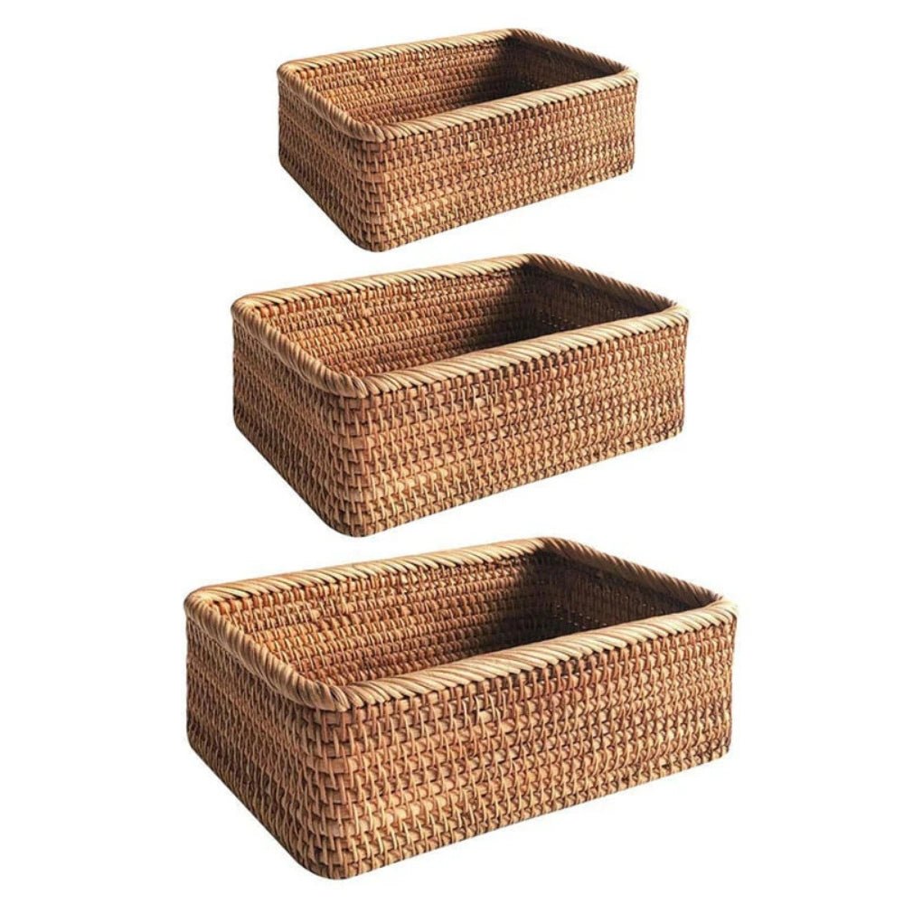 Cesto portaoggetti rettangolare in vimini - Cesto in rattan intrecciato a mano