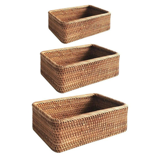 Cesto portaoggetti rettangolare in vimini - Cesto in rattan intrecciato a mano