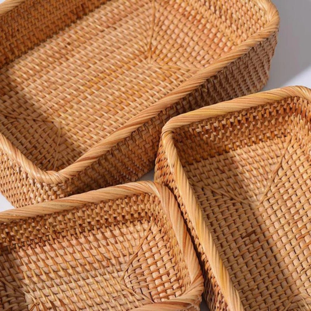 Cesto portaoggetti rettangolare in vimini - Cesto in rattan intrecciato a mano
