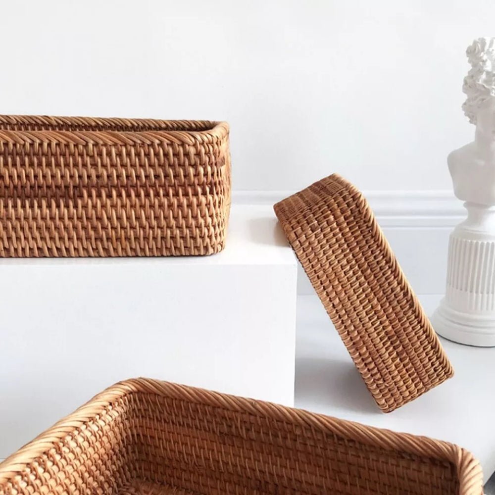 Cesto portaoggetti rettangolare in vimini - Cesto in rattan intrecciato a mano