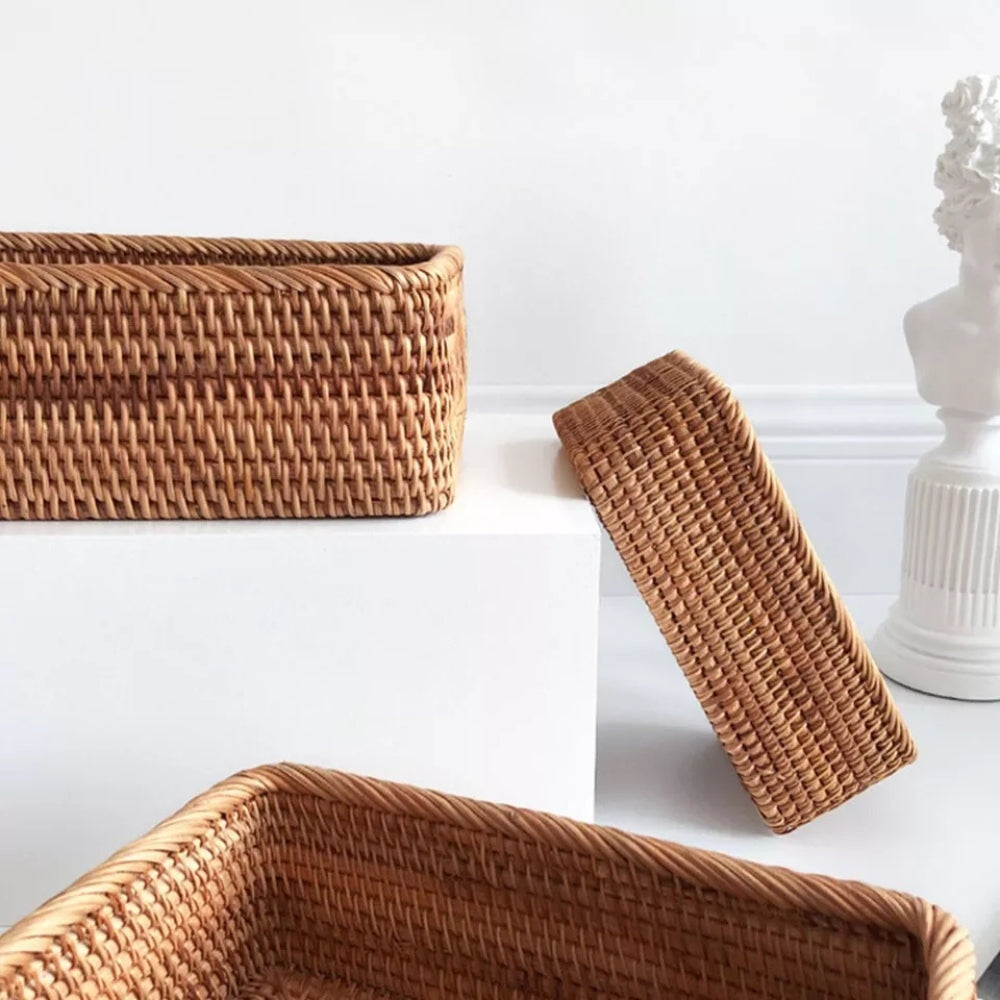 Panier Rangement Osier Rectangulaire - Panier En Rotin Tissé À La Main