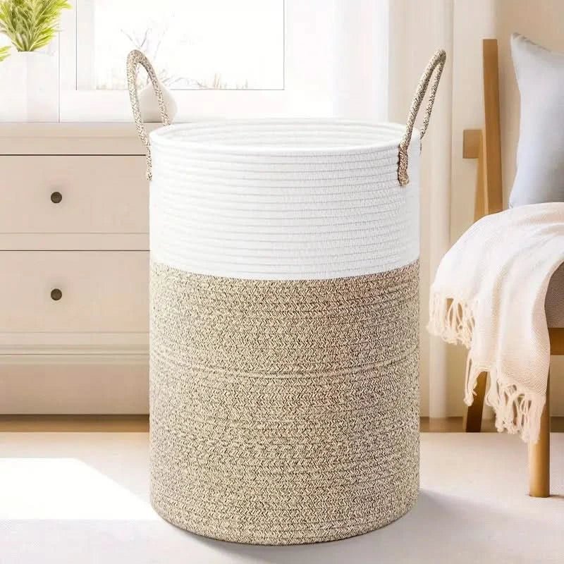 Panier Rangement Pliable en Coton - Panier Linge Élégant 60L