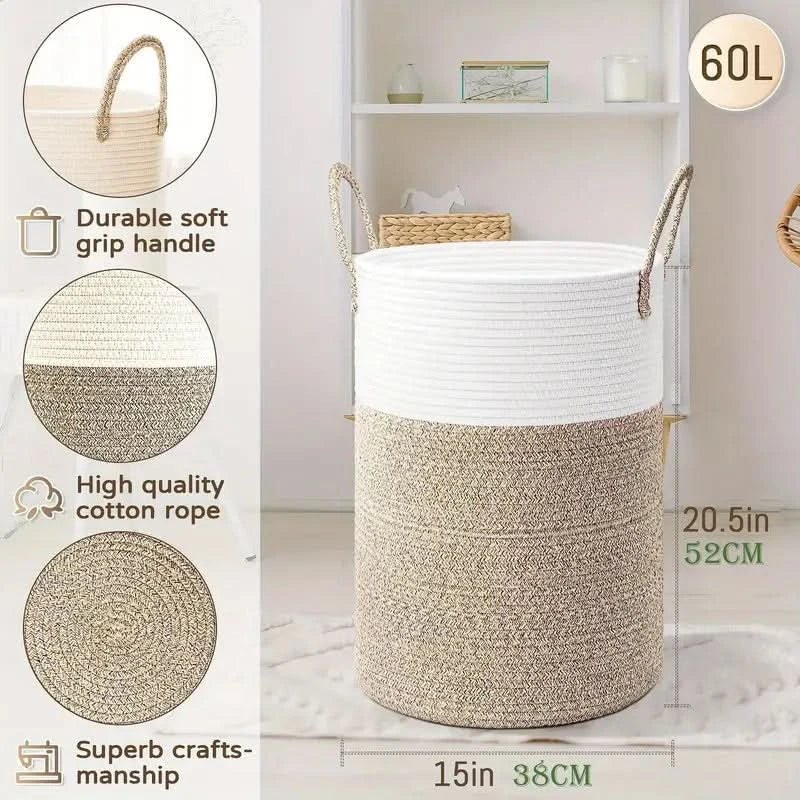 Panier Rangement Pliable en Coton - Panier Linge Élégant 60L