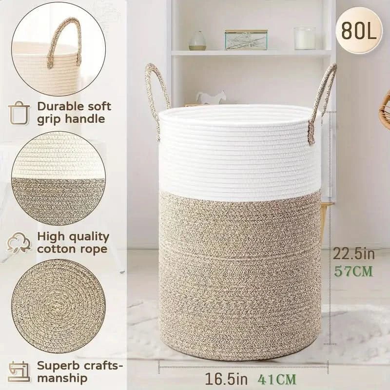Panier Rangement Pliable en Coton - Panier Linge Élégant 60L