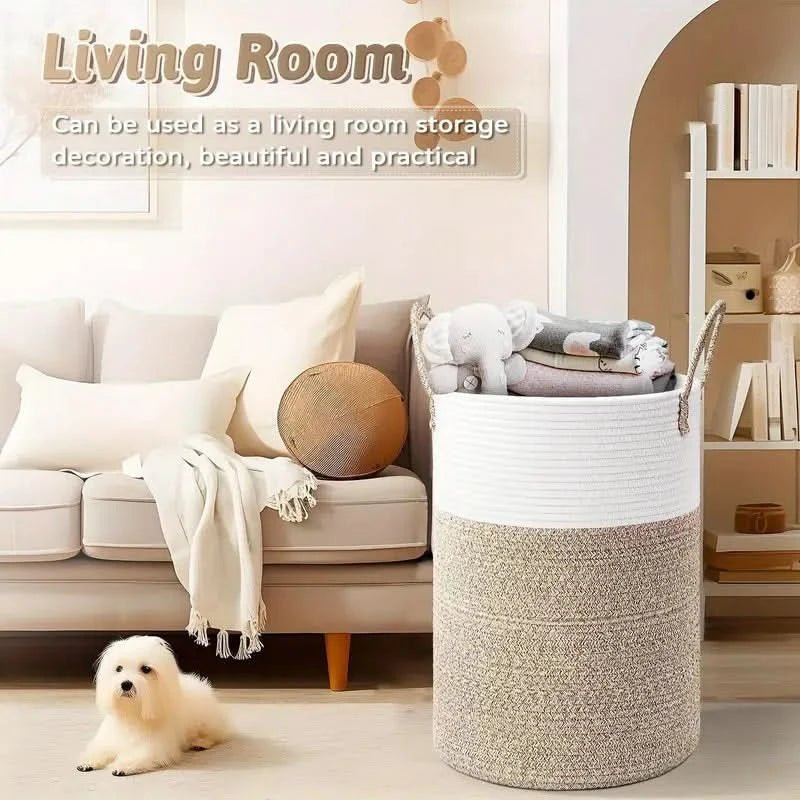 Panier Rangement Pliable en Coton - Panier Linge Élégant 60L