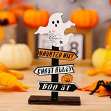 Panneau Décoration Halloween en Bois avec Fantôme et Citrouille