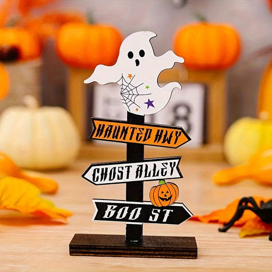 Panneau Décoration Halloween en Bois avec Fantôme et Citrouille