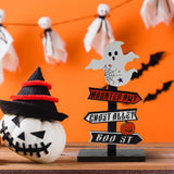 Panneau Décoration Halloween en Bois avec Fantôme et Citrouille