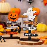 Panneau Décoration Halloween en Bois avec Fantôme et Citrouille
