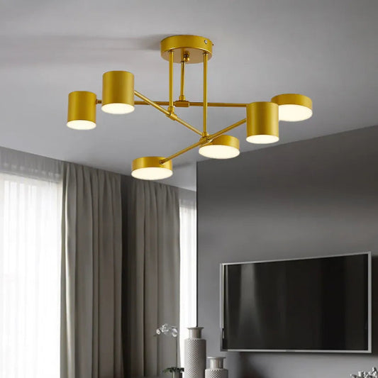 Plafoniera di Design Moderna a LED a 6 Luci con Illuminazione d'Ambiente Regolabile per Soggiorno
