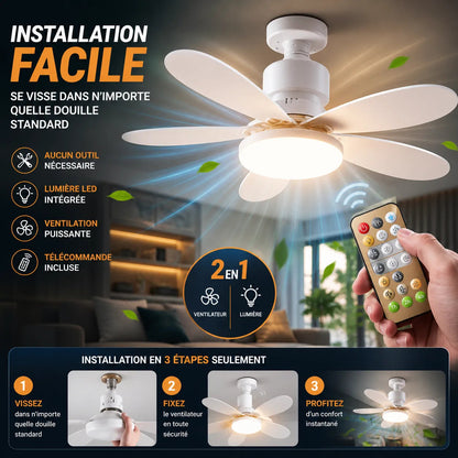 Plafonnier Ventilateur LED Éolia - Ventilation Silencieuse et Design Moderne