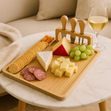 Planche Charcuterie Fromage en Bois avec Couteau et Fourchette - 40 cm x 30 cm