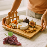 Planche Charcuterie Fromage en Bois avec Couteau et Fourchette - 40 cm x 30 cm