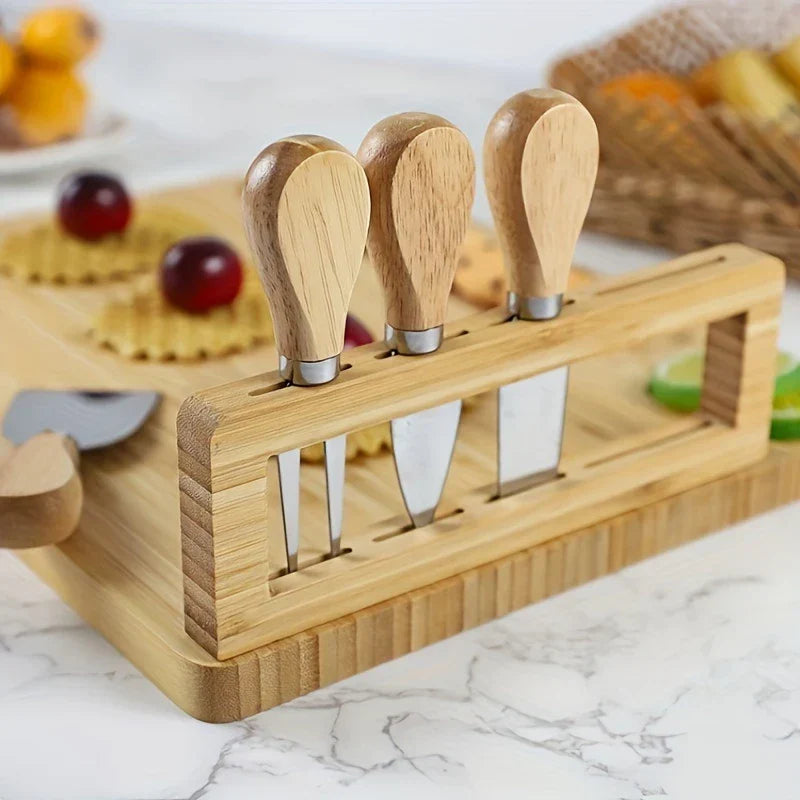 Planche Charcuterie Fromage en Bois avec Couteau et Fourchette - 40 cm x 30 cm
