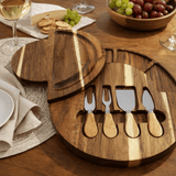 Planche à Charcuterie en Bois d'Acacia avec Bols et Couteaux - Planche Apero Élégante 33 cm