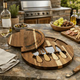 Planche à Charcuterie en Bois d'Acacia avec Bols et Couteaux - Planche Apero Élégante 33 cm