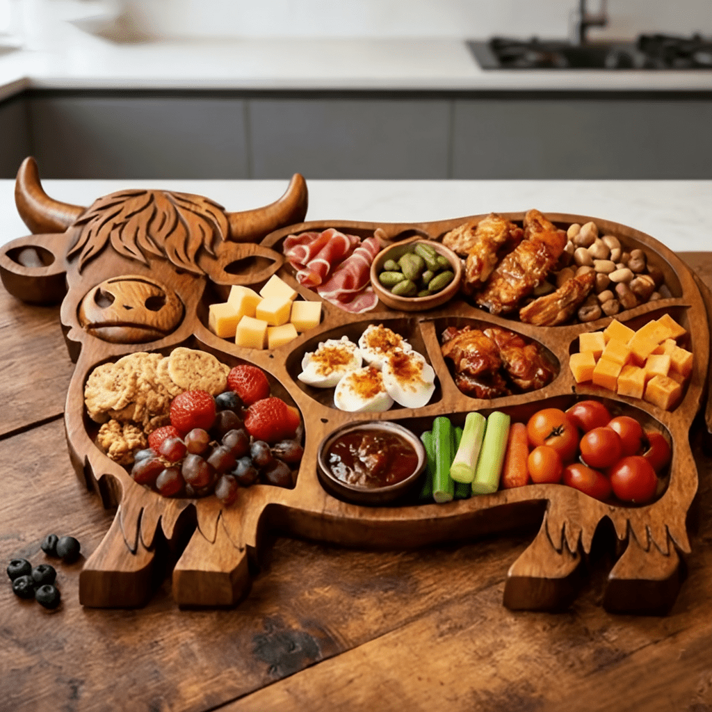 Planche à Saucisses en Bois Massif avec Motif Vache - Idéale pour Fromages et Snacks