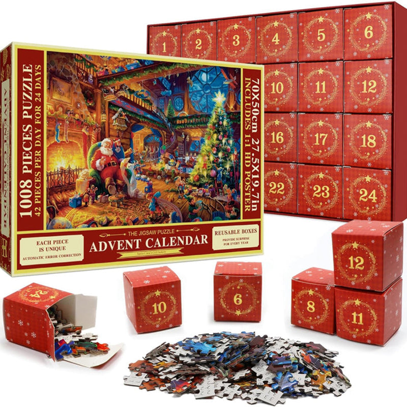 Puzzle de Noël - Calendrier de l'Avent 1008 Pièces Scène Festive