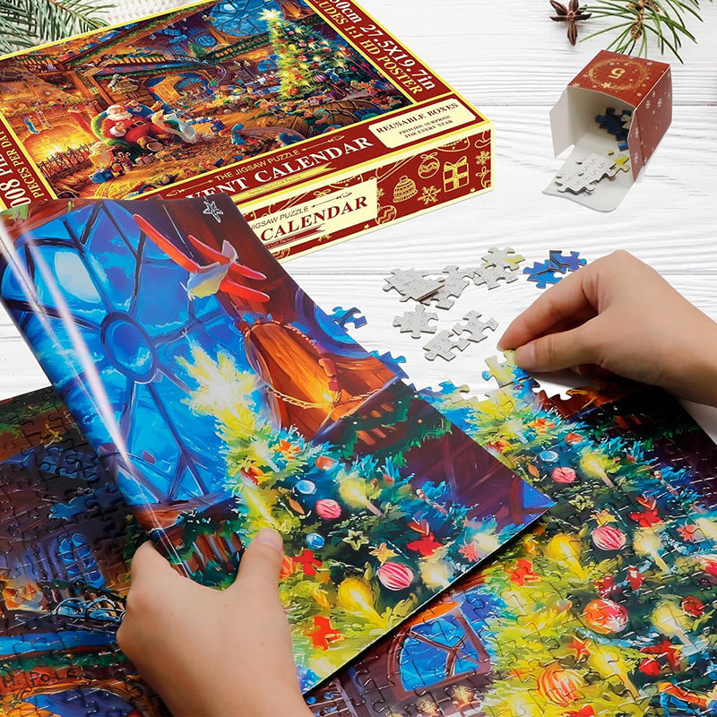 Puzzle de Noël - Calendrier de l'Avent 1008 Pièces Scène Festive