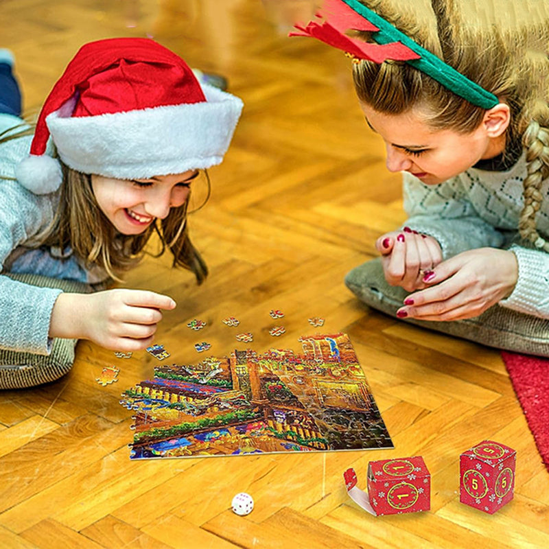 Puzzle de Noël - Calendrier de l'Avent 1008 Pièces Scène Festive