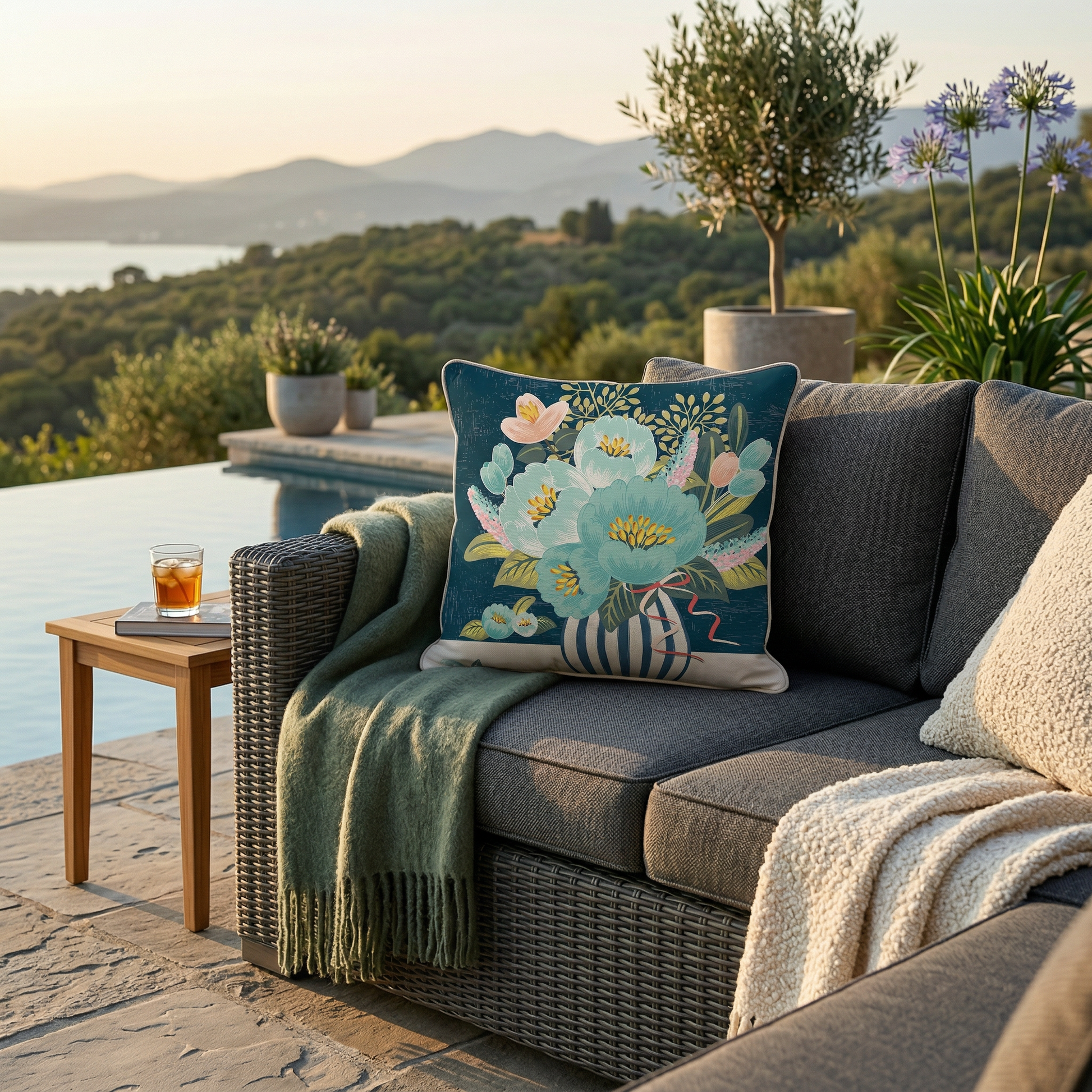 Coussin vase fleuri artistique - vue détail