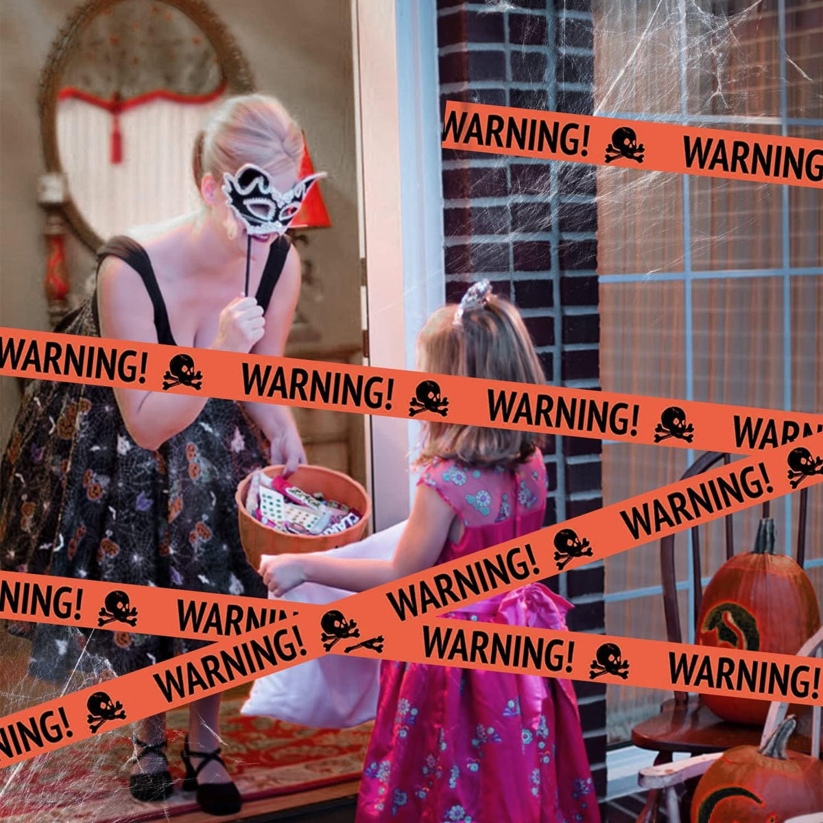 Ruban d'Avertissement Halloween - Crâne Effrayant en Plastique Durable