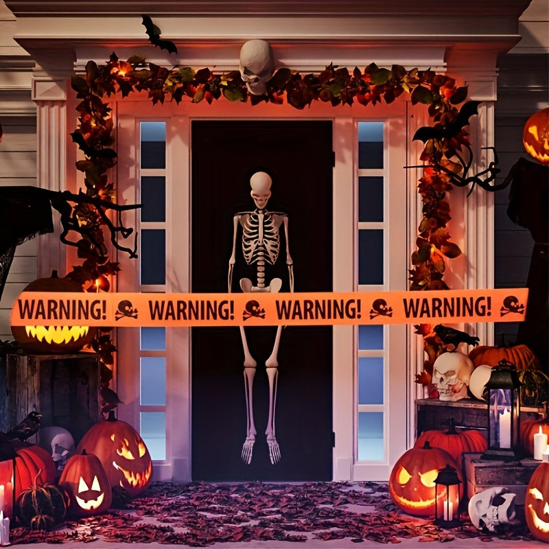 Ruban d'Avertissement Halloween - Crâne Effrayant en Plastique Durable