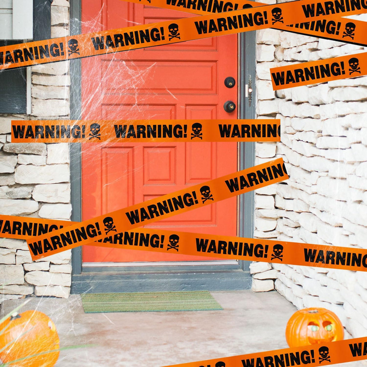 Ruban d'Avertissement Halloween - Crâne Effrayant en Plastique Durable