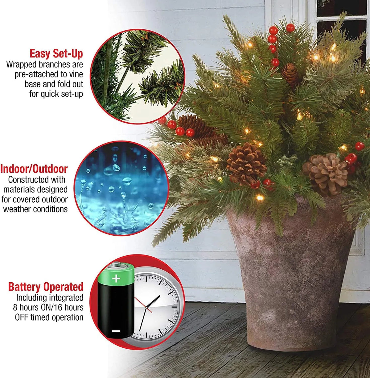 Sapin de Noël Artificiel Pré-éclairé Réaliste 18 Pouces avec Lumières LED