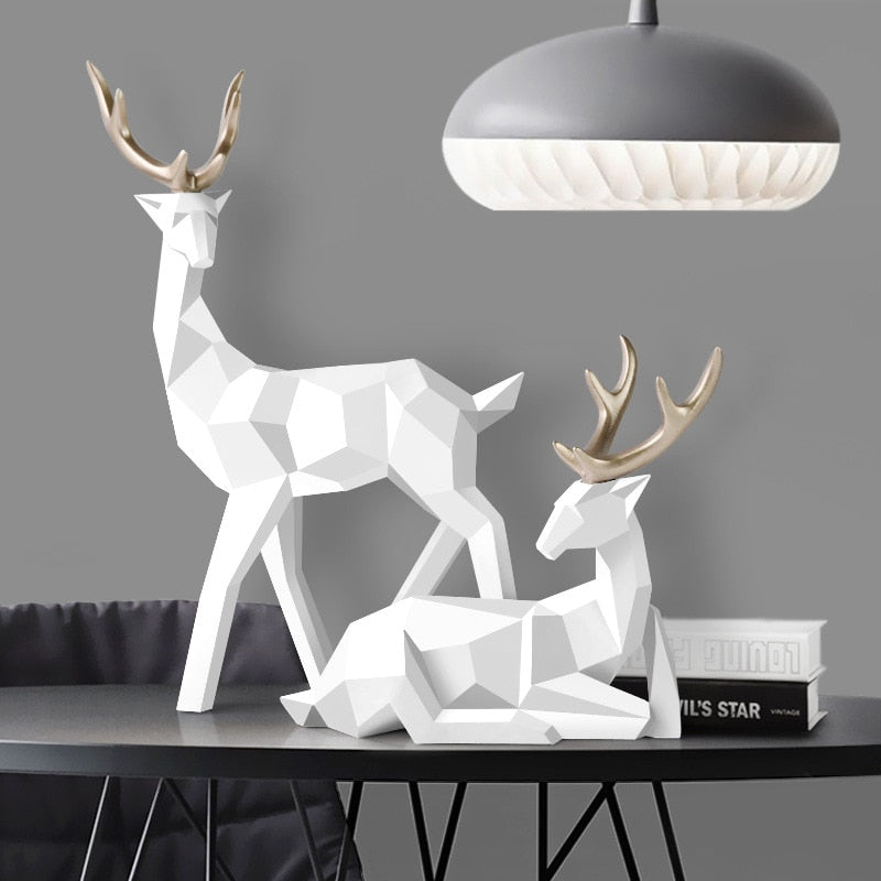 Sculpture de Cerf Abstrait - Paire Élégante en Résine