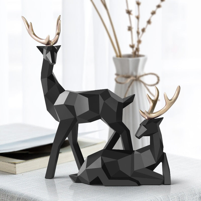 Sculpture de Cerf Abstrait - Paire Élégante en Résine