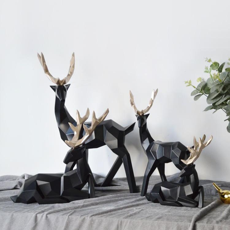 Sculpture de Cerf Abstrait - Paire Élégante en Résine